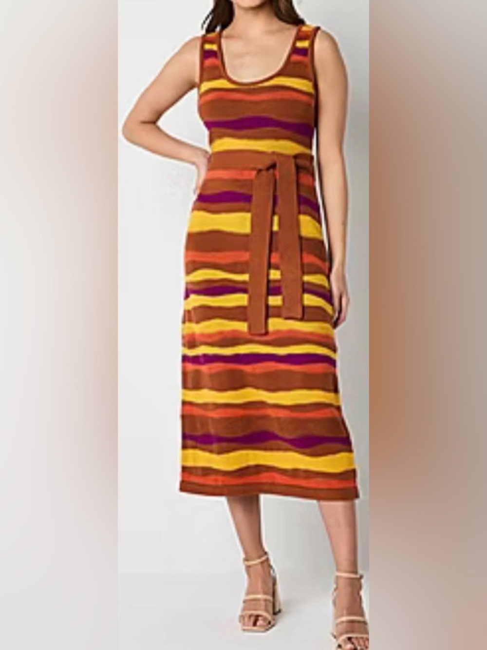 Worthington Striped Maxi Dress-Style Skirt in Brown, Yellow & Purple